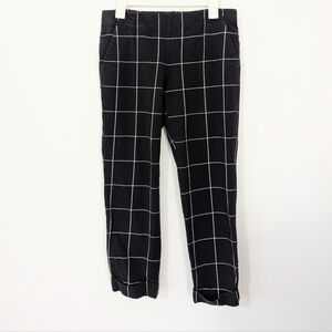 J. Jill Premium Bi-Stretch Pull On Pants Straight Leg Cuffed Grid Black White 8